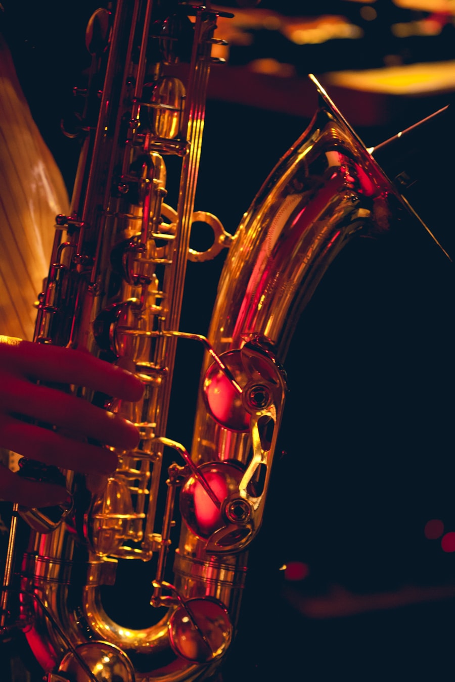Brass saxophone in dramatic light